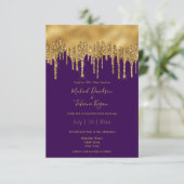 paarse gouden glitters bruiloft kaart (Staand voorkant)