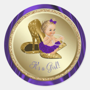 Paarse gouden hoge hak schoen meisje Baby shower Ronde Sticker