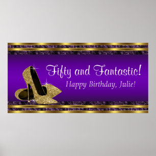 Paarse Gouden Hoge Hak Verjaardagsfeest Banner Poster