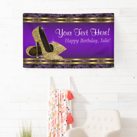 Paarse gouden hoge hak verjaardagsfeestje spandoek (Insitu)
