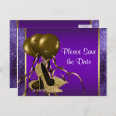Paarse gouden hoge hakschoen Sla de datum op Aankondigingskaart (Voorkant / Achterkant)