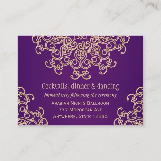 Paarse gouden Indiase stijl receptie behuizing Kaa Informatiekaartje (Voorkant)