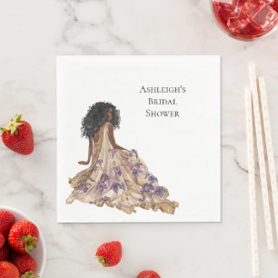 Paarse Gouden Iris Bloemen Vrijgezellenfeest Zwart Servet