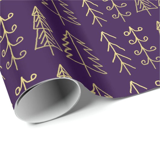 Paarse gouden kerstbomen Pattern Modern Cadeaupapier (Rol Hoek)