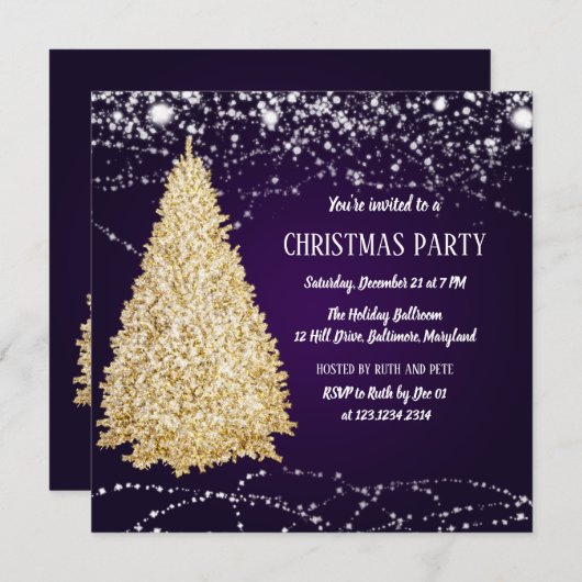 Paarse gouden kerstboomschilderster kaart (Voorkant / Achterkant)