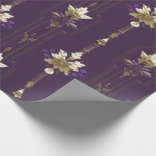 Paarse & Gouden Kerstverpakking Papier (Hoek)
