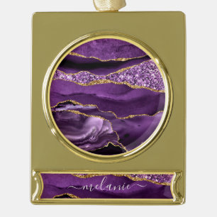 Paarse gouden kerstversiering met aangepaste naam verguld banner ornament
