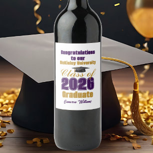 Paarse Gouden Klas van 2026 Aangepaste Afstudeerfe Wijn Etiket