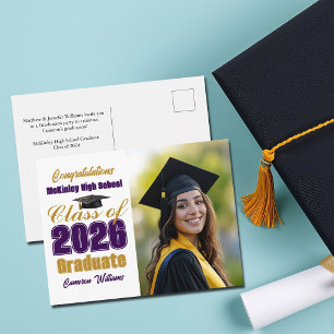Paarse Gouden Klas van 2026 Foto Afstuderen Aankondigingskaart