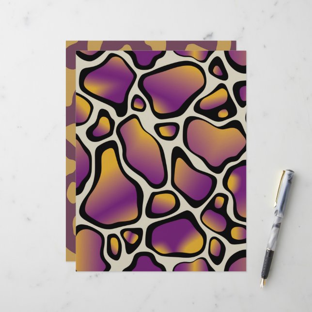 Paarse & Gouden Koe Print Patroon Scrapbook Papier (Voorkant / Achterkant in situ)