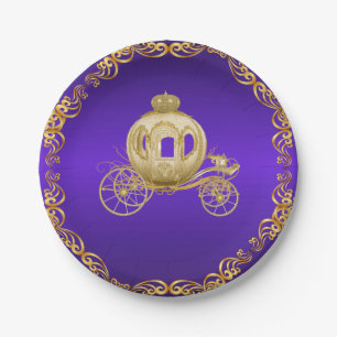 Paarse gouden koninklijke koetsenwagen papieren bordje