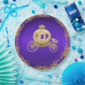 Paarse gouden koninklijke koetsenwagen papieren bordje (Feest)