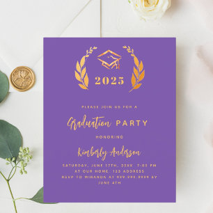 Paarse gouden krans Graduation Party uitnodiging