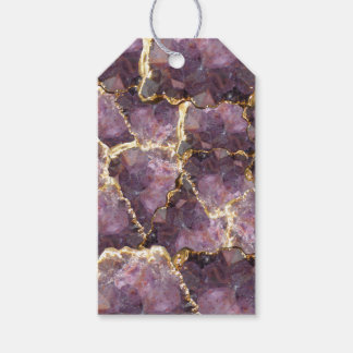 Paarse Gouden Kristallen Collage Cadeautags Cadeaulabel