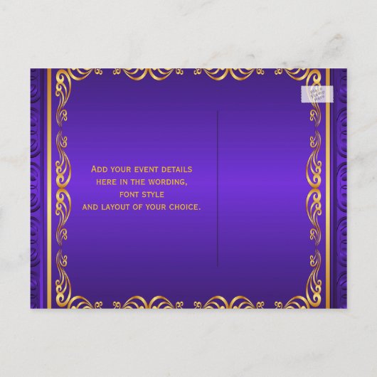 Paarse Gouden Kroon Bewaar de Datum Aankondigingskaart (Achterkant)