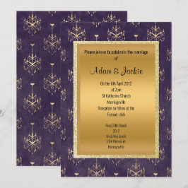 Paarse gouden kroonluchter bruiloft alle gelegenhe kaart