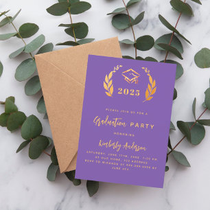 Paarse gouden lauwerkrans 2025 Graduation Party Kaart