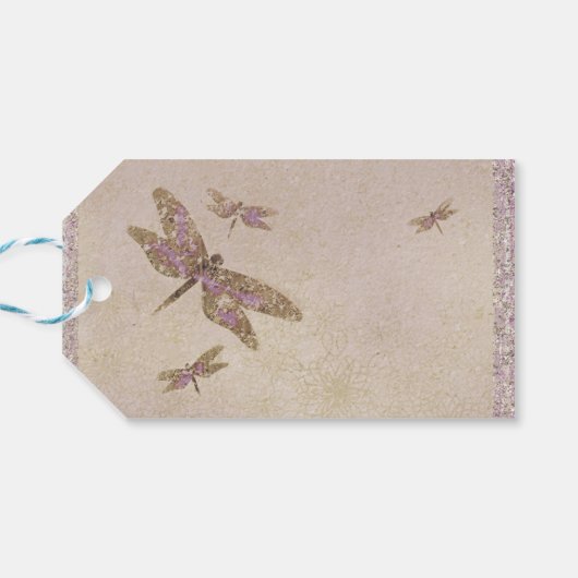 Paarse & gouden libellen Dragonfly Party Favor Cadeaulabel (Achterkant Horizontaal)