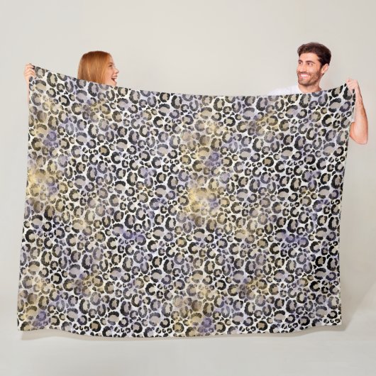 Paarse gouden luipaard print fleece deken (In situ)