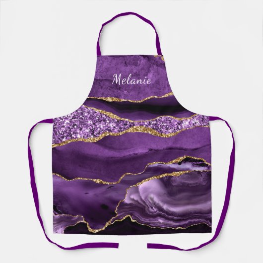 Paarse Gouden Marmeren Aangepaste Jouw naam Schort (Voorkant)