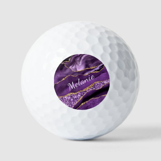Paarse gouden marmeren aangepaste naam golfballen  (Voorkant)