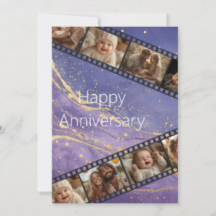 Paarse & Gouden Marmeren Film Strip Jubileum Kaart
