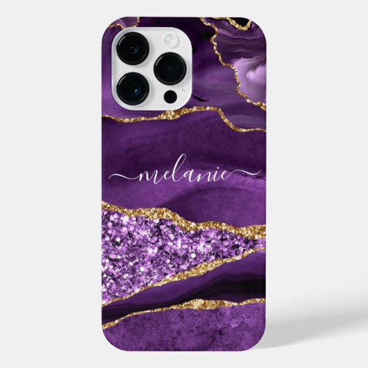 Paarse gouden marmeren iPhone-hoes met aangepaste  iPhone Hoesje (Achterkant)