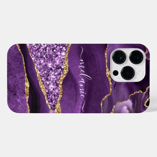 Paarse gouden marmeren iPhone-hoes met aangepaste iPhone Hoesje (Achterkant horizontaal)