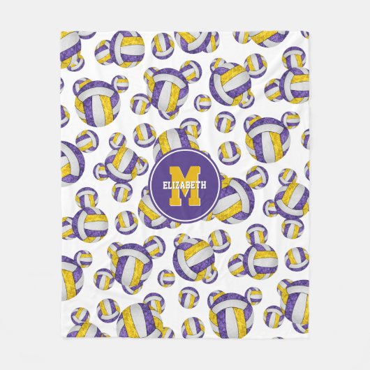 paarse gouden meisjes volleybalteam kleuren monogr fleece deken (Voorkant)