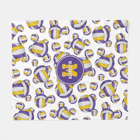 paarse gouden meisjes volleybalteam kleuren monogr fleece deken (Voorkant (Horizontaal))
