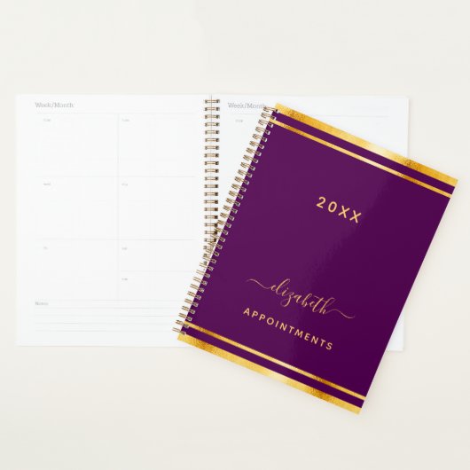 Paarse gouden naam minimalist 2026 planner (Display)
