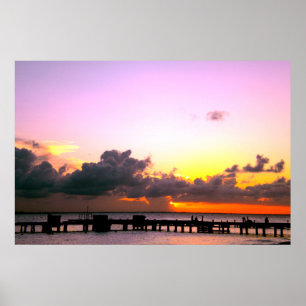 paarse gouden oranje strandzonsondergang poster