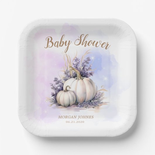 Paarse gouden pompoen herfst Baby shower Papieren Bordje (Voorkant)