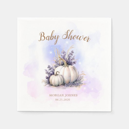 Paarse gouden pompoen herfst Baby shower Servet (Voorkant)