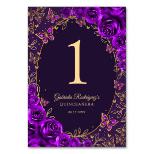 Paarse Gouden Quinceanera Kaart