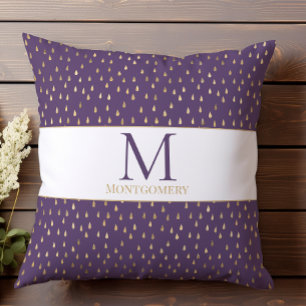 Paarse Gouden Regendruppel Moderne Trendy Monogram Kussen