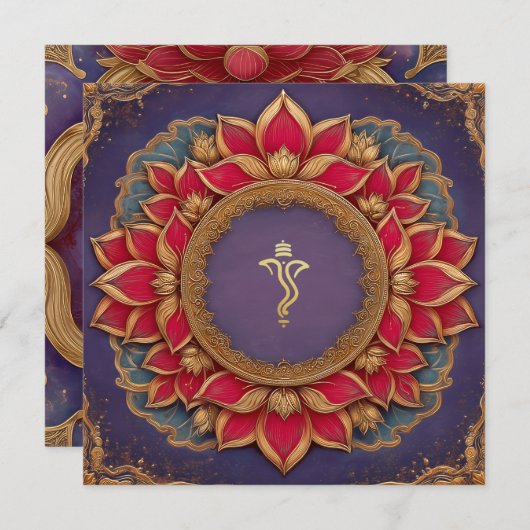 Paarse gouden roze Lotus Indian Ganesh bruiloft Kaart (Voorkant / Achterkant)