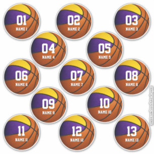 paarse gouden set van 13 kinder basketbalteamcadea sticker
