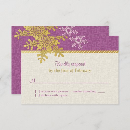 Paarse gouden sneeuwvlok winter bruiloft antwoord (Voorkant / Achterkant)