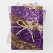 Paarse Gouden Sparkle Glitter Girly Stripes Verjaa Inpakpapier Vel (In situ)