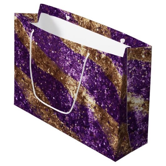 Paarse Gouden Sparkle Glitter Verjaardag Groot Cadeauzakje (Voorkant Gekanteld)