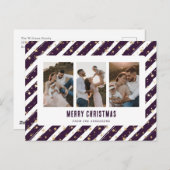 Paarse gouden sterren 3 foto vrolijk kerstfeest feestdagenkaart (Voorkant / Achterkant)