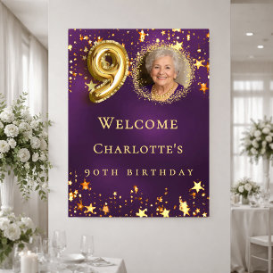 Paarse gouden sterren foto welkom op 90ste verjaar poster