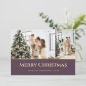 Paarse gouden sterren Kerstmis Feestdagenkaart (Staand voorkant)