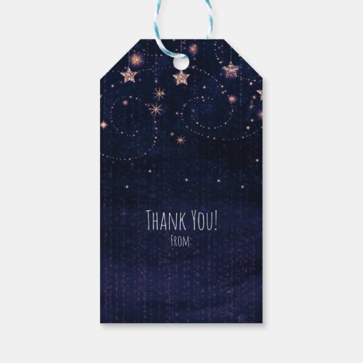 Paarse & gouden sterrenhemel hemelse feestgunst cadeaulabel (Achterkant)