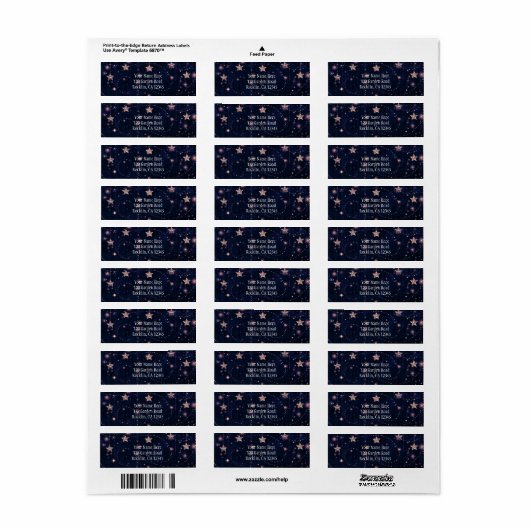 Paarse & gouden sterrenhemel hemelse uitnodiging etiket (Full Sheet)