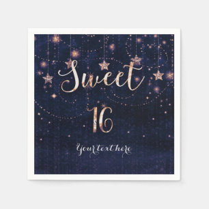 Paarse & Gouden Sterrenhemel Sweet 16 Feest Servetten