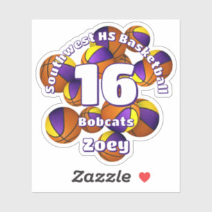 paarse gouden team kleuren basketballen kinder tea sticker