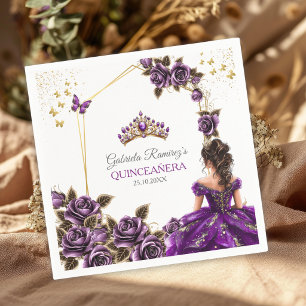 Paarse Gouden Tiara Rozen Quinceañera Servet