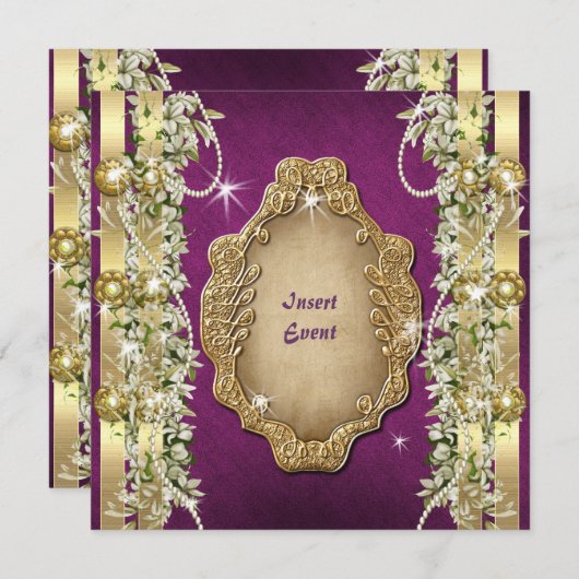 Paarse gouden trouw verjaardag verlovingsfeest kaart (Voorkant / Achterkant)